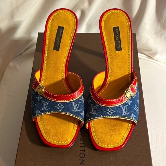 Louis Vuitton Shoes - Louis Vuitton Denim and Red Sandals